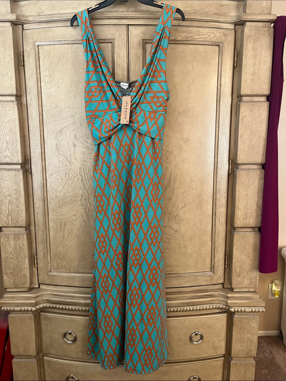 Jon & Anna NY Geometric Print maxi dress in Teal and Orange